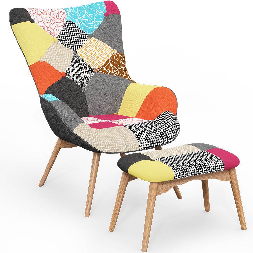 Fauteuil avec Repose-Pieds - Revêtement en Tissu Patchwork - Kontur image 8