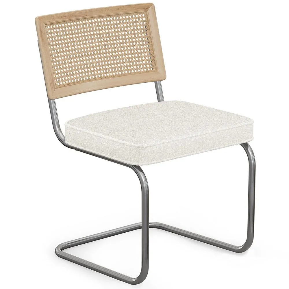 Chaise de salle à manger avec accoudoirs En Bouclette Fausse Fourrure Tapissée - Boucles Blanches- bois et rotin - Birey image 8