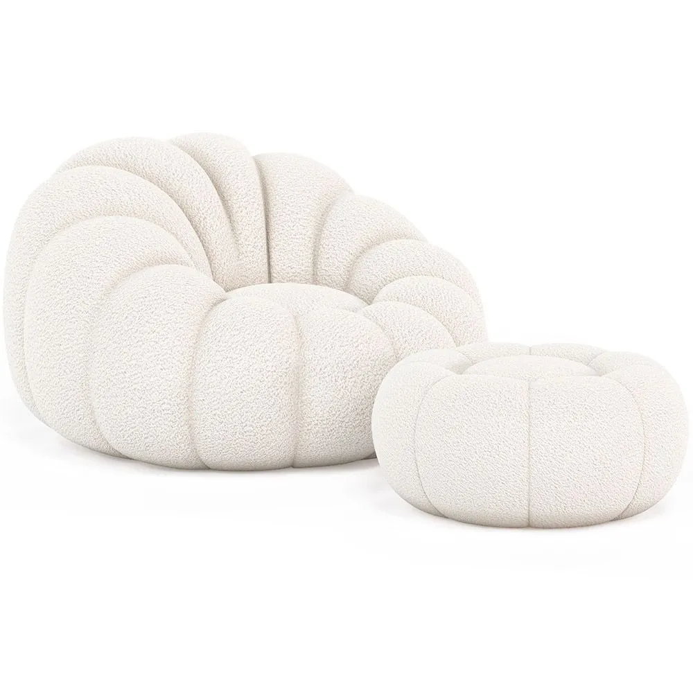 Fauteuil avec ottoman tapissé - Bouclé blanc - Rubi image 8