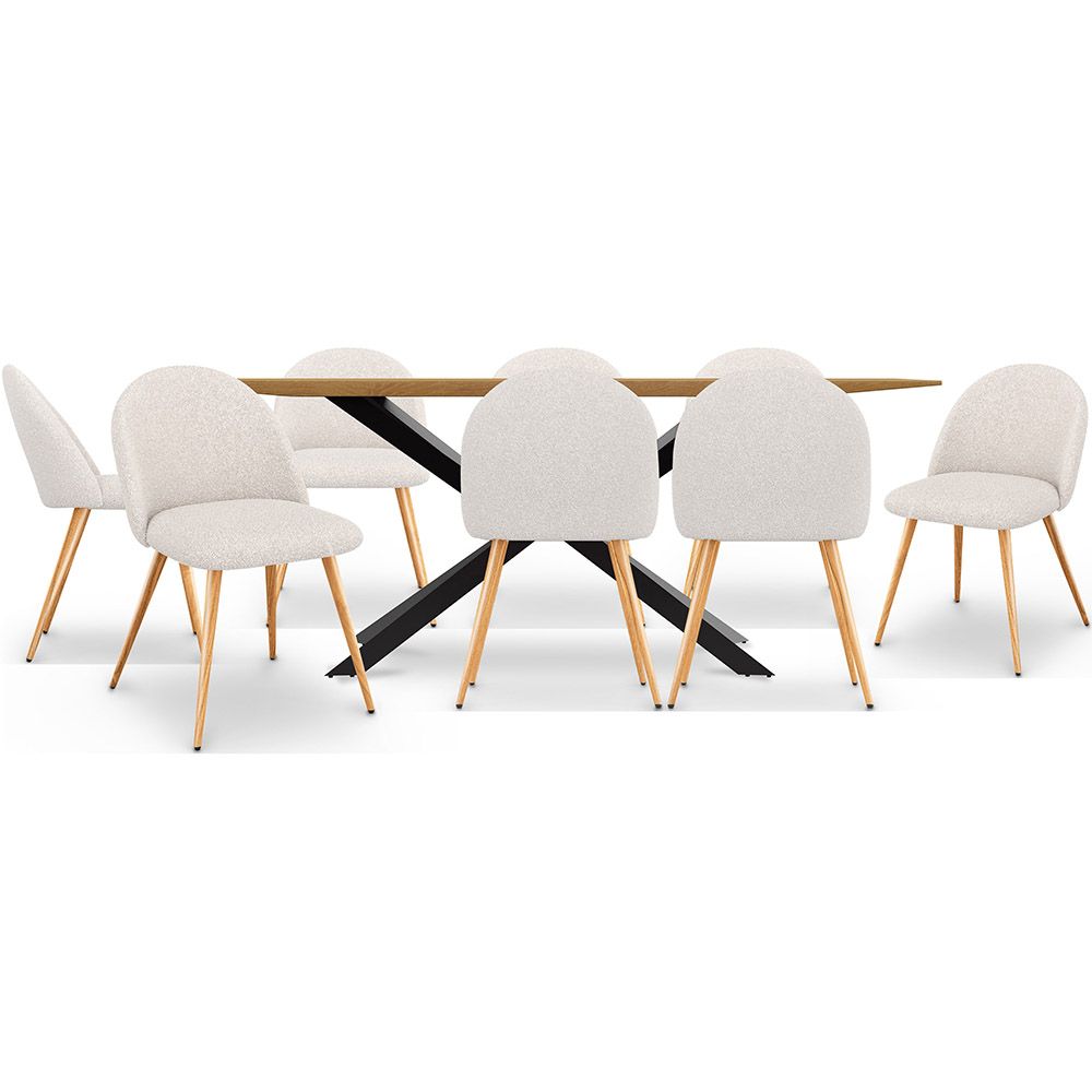Pack Table à manger design en bois (220cm) & 8 chaises de salle à manger en bouclé - Evelyne image 8