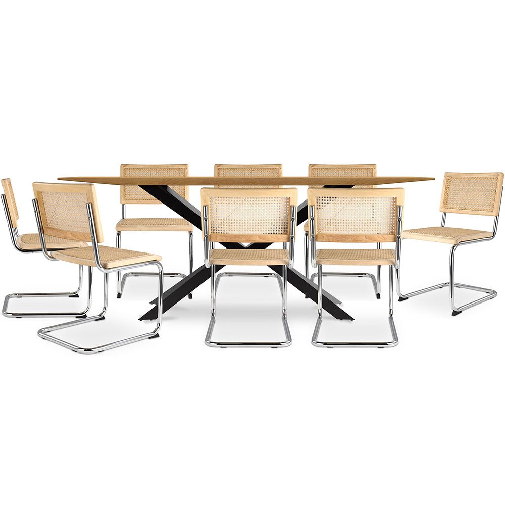 Pack Table à manger design en bois (220cm) & 8 chaises de salle à manger en rotin - Bruna image 8