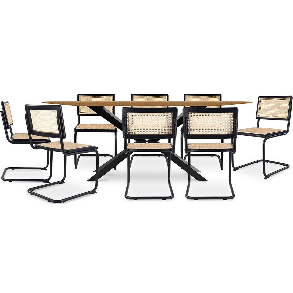 Pack Table à manger design industriel en bois (220cm) & 8 chaises de salle à manger en rotin - Bastral image 8