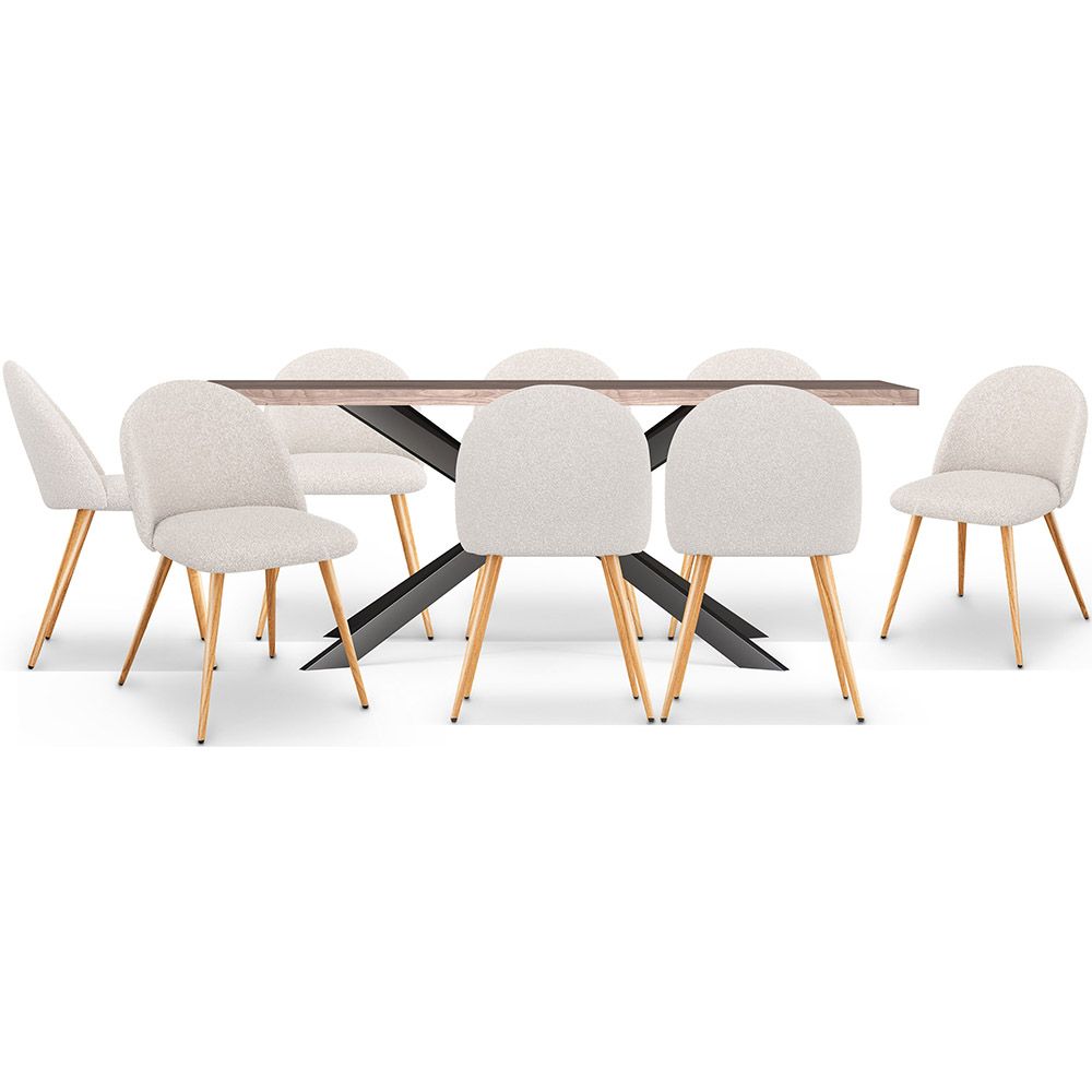 Pack Table à manger design en bois (200cm) & 8 chaises de salle à manger en bouclé - Evelyne image 8