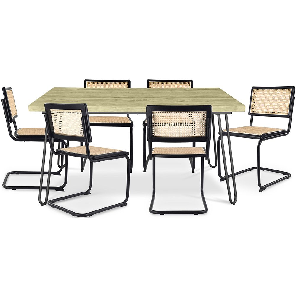 Pack Table à manger design industriel 150cm & 6 Chaises à manger en rotin - Bastral image 8