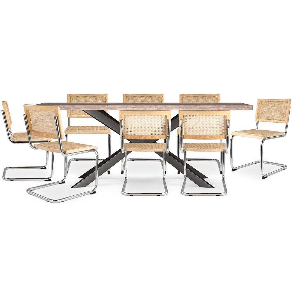 Pack Table à manger design en bois (200cm) & 8 Chaises à manger en rotin - Bruna image 8
