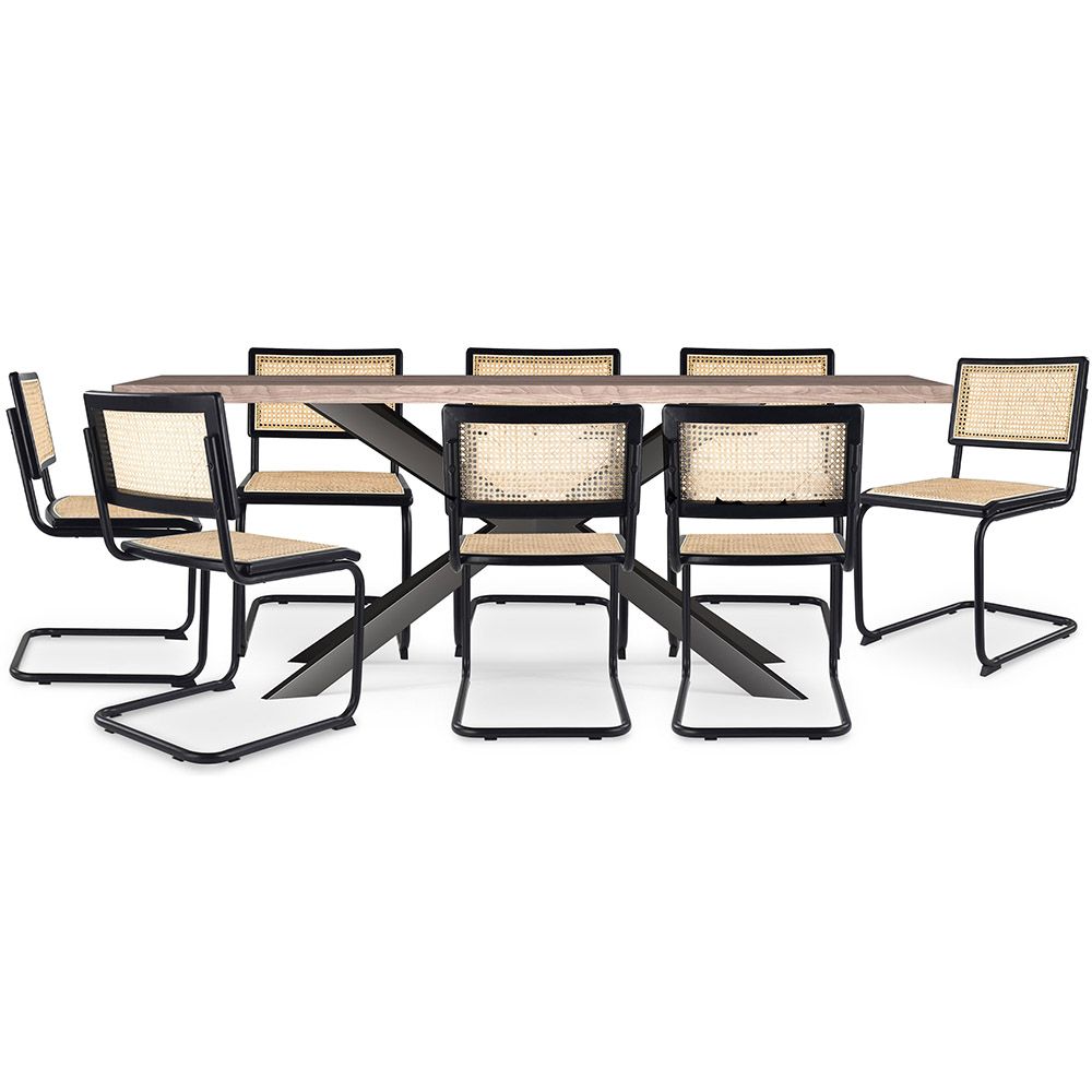 Pack Table à manger design en bois (200cm) & 8 chaises à manger en rotin - Bastral image 8