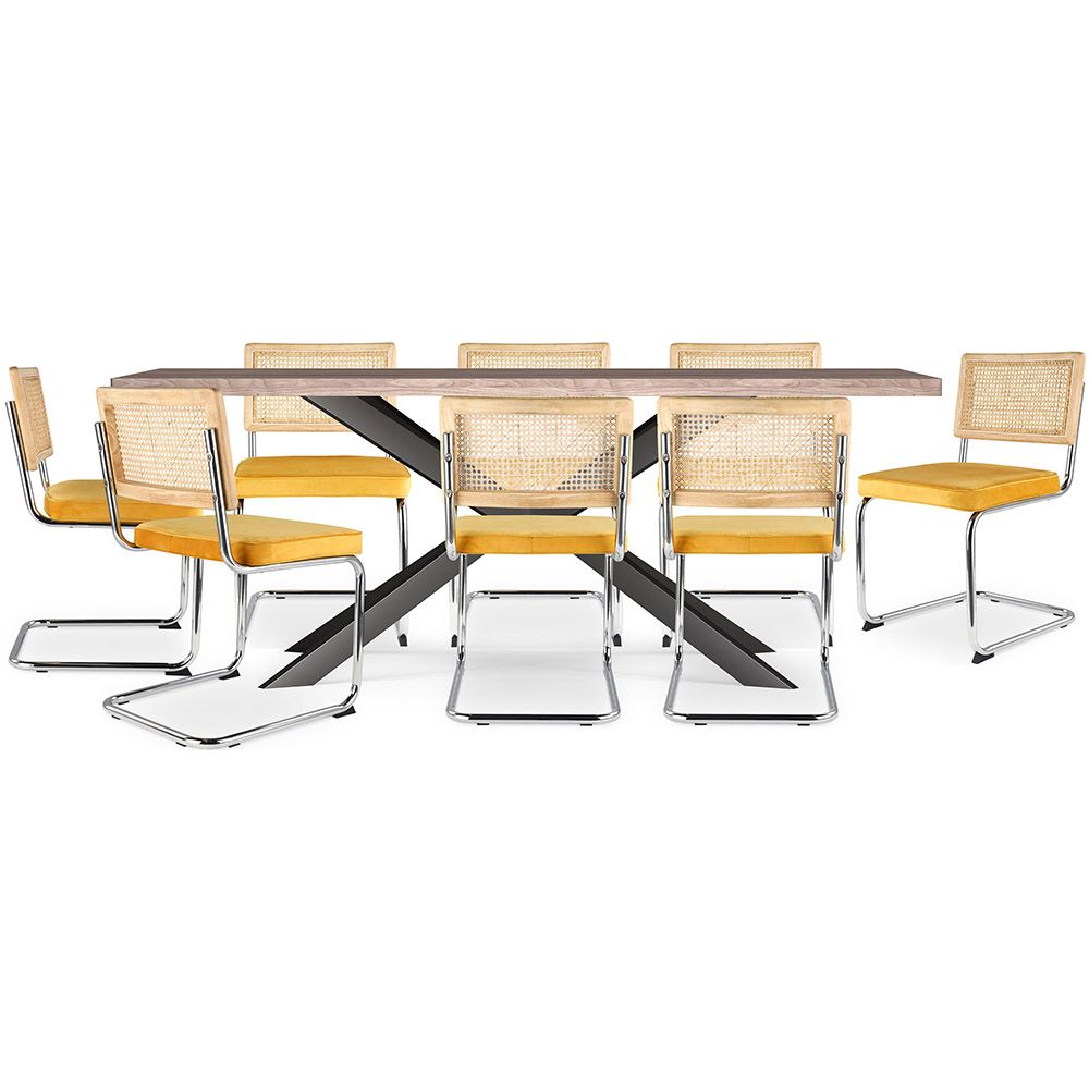 Pack Table à manger design en bois (200cm) & 8 Chaises à manger en rotin - Tapisserie en velours - Martha image 8