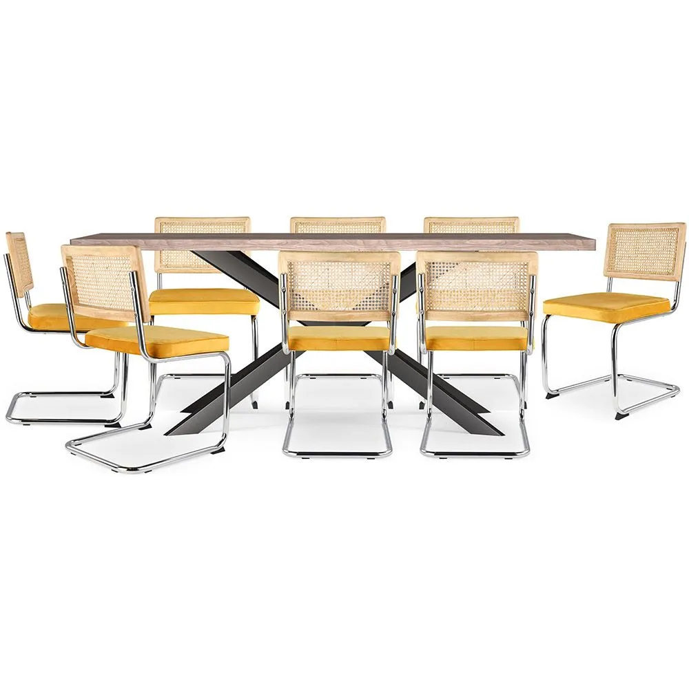 Pack Table à manger design en bois (200cm) & 8 Chaises à manger en rotin - Tapisserie en velours - Martha image 8