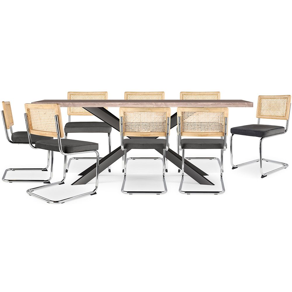 Pack Table à manger design en bois (200cm) & 8 Chaises à manger en rotin - Tapisserie en velours - Martha image 8