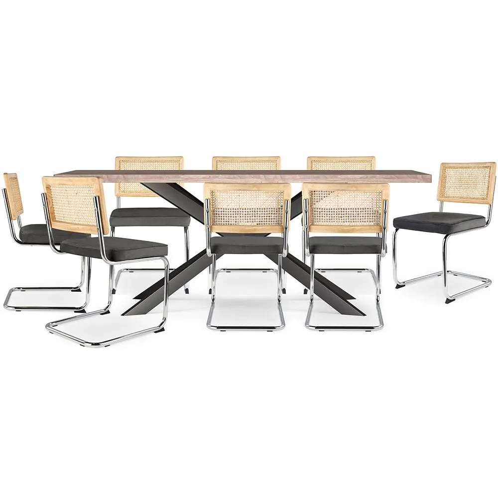 Pack Table à manger design en bois (200cm) & 8 Chaises à manger en rotin - Tapisserie en velours - Martha image 8