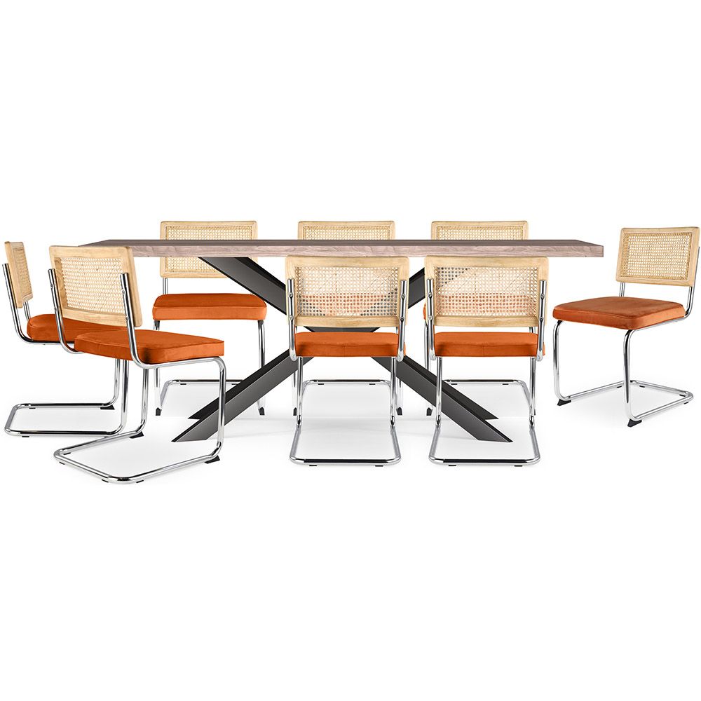 Pack Table à manger design en bois (200cm) & 8 Chaises à manger en rotin - Tapisserie en velours - Martha image 8