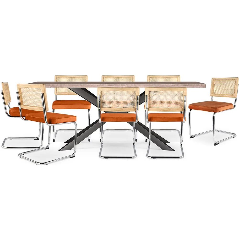 Pack Table à manger design en bois (200cm) & 8 Chaises à manger en rotin - Tapisserie en velours - Martha image 8