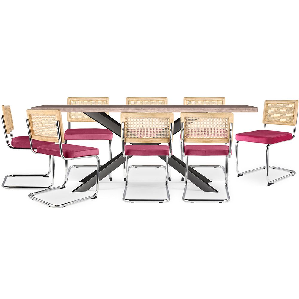 Pack Table à manger design en bois (200cm) & 8 Chaises à manger en rotin - Tapisserie en velours - Martha image 8