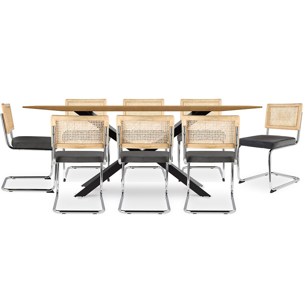 Pack Table à manger design en bois (220cm) & 8 chaises de salle à manger en rotin - tapisserie en velours - Martha image 8