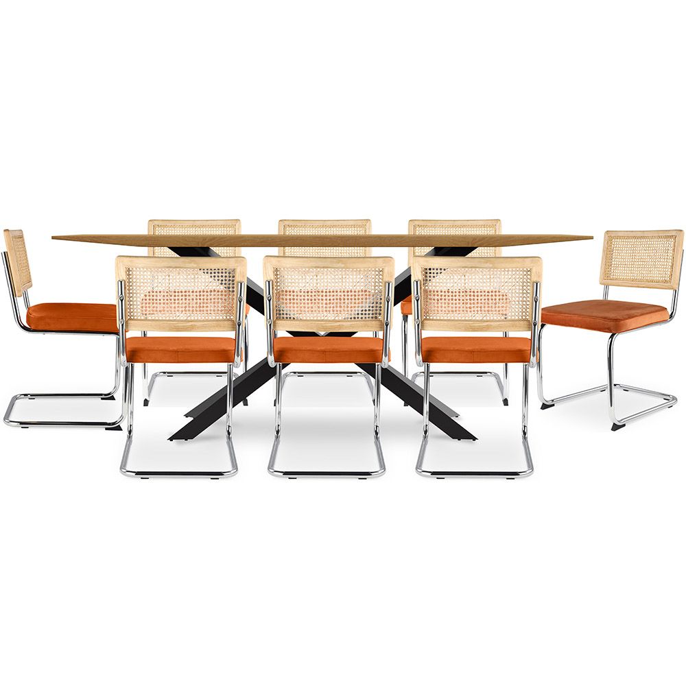Pack Table à manger design en bois (220cm) & 8 chaises de salle à manger en rotin - tapisserie en velours - Martha image 8