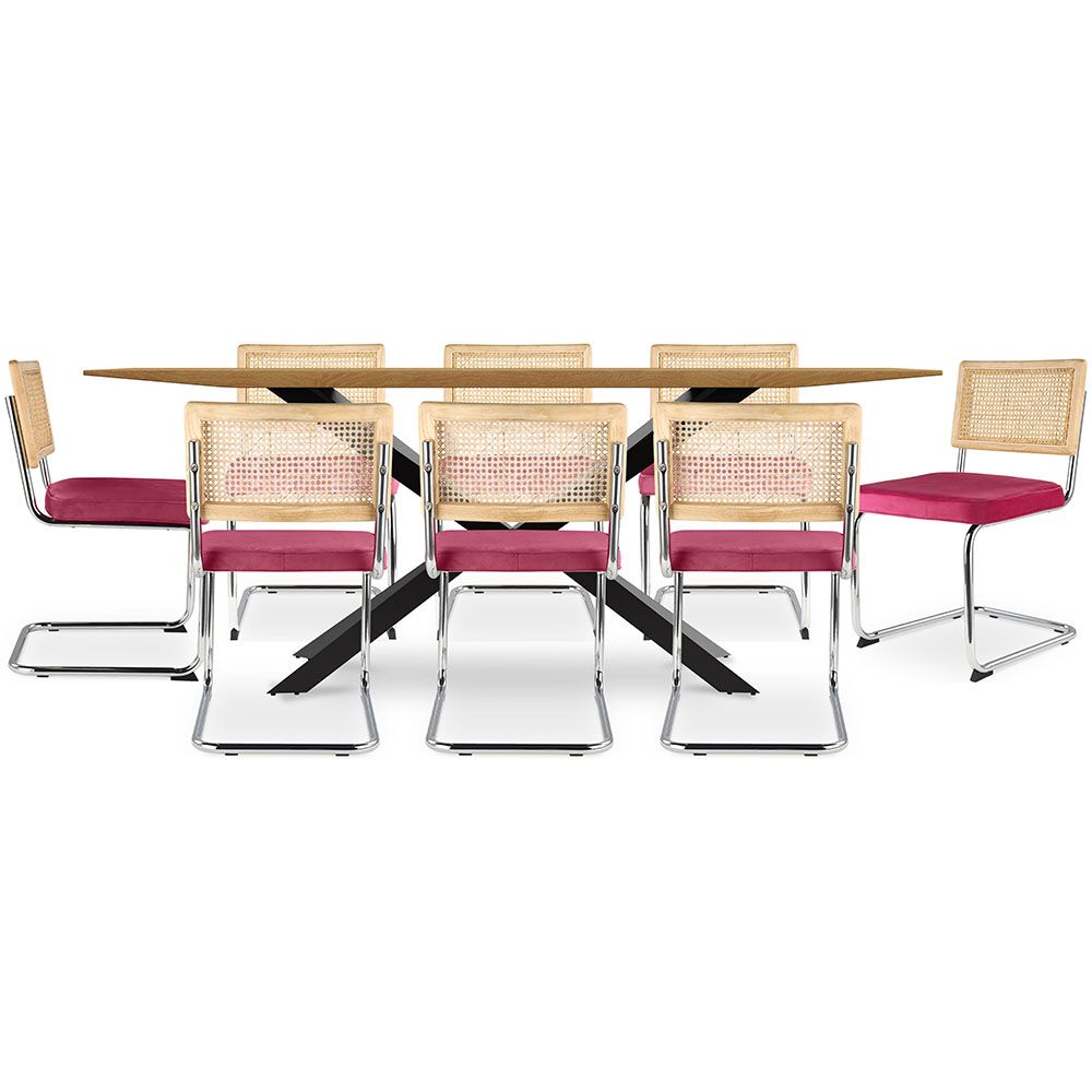 Pack Table à manger design en bois (220cm) & 8 chaises de salle à manger en rotin - tapisserie en velours - Martha image 8