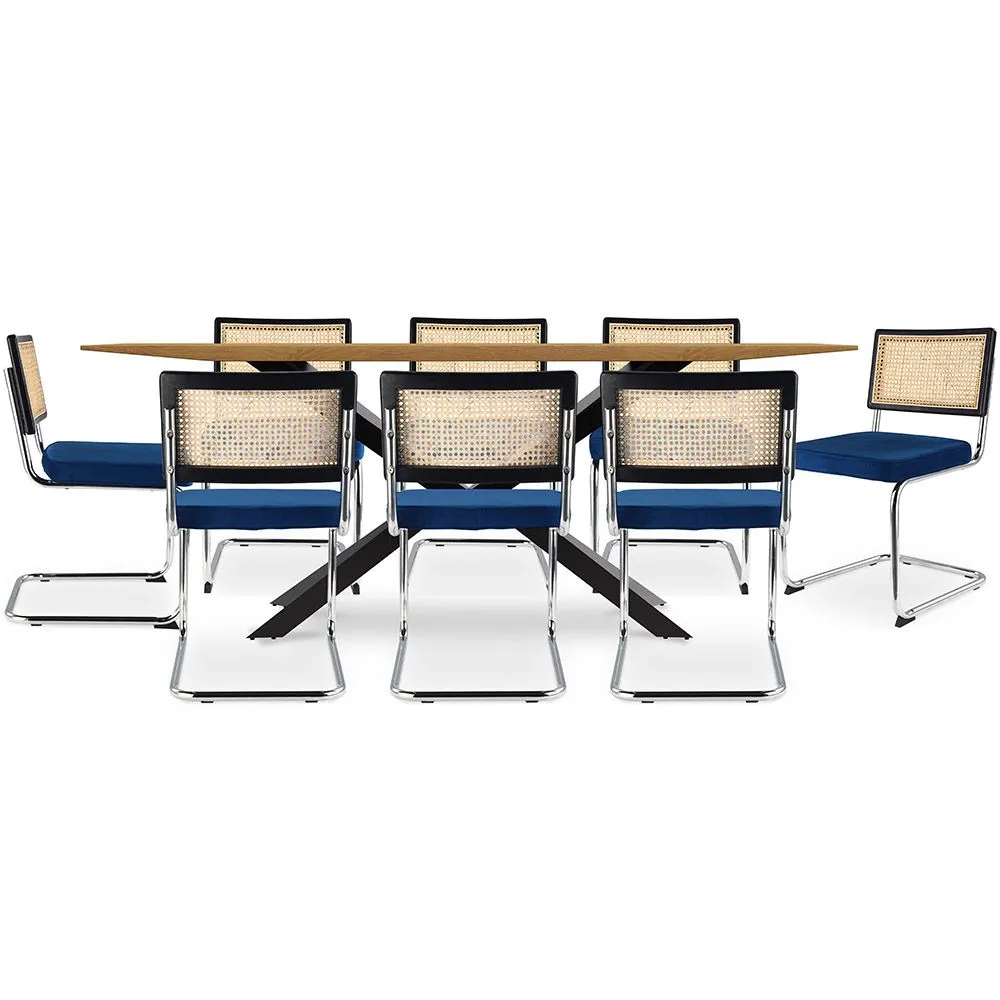 Pack Table de salle à manger design en bois (220cm) & 8 chaises de salle à manger en rotin - Tapisserie en velours - Hyre image 8