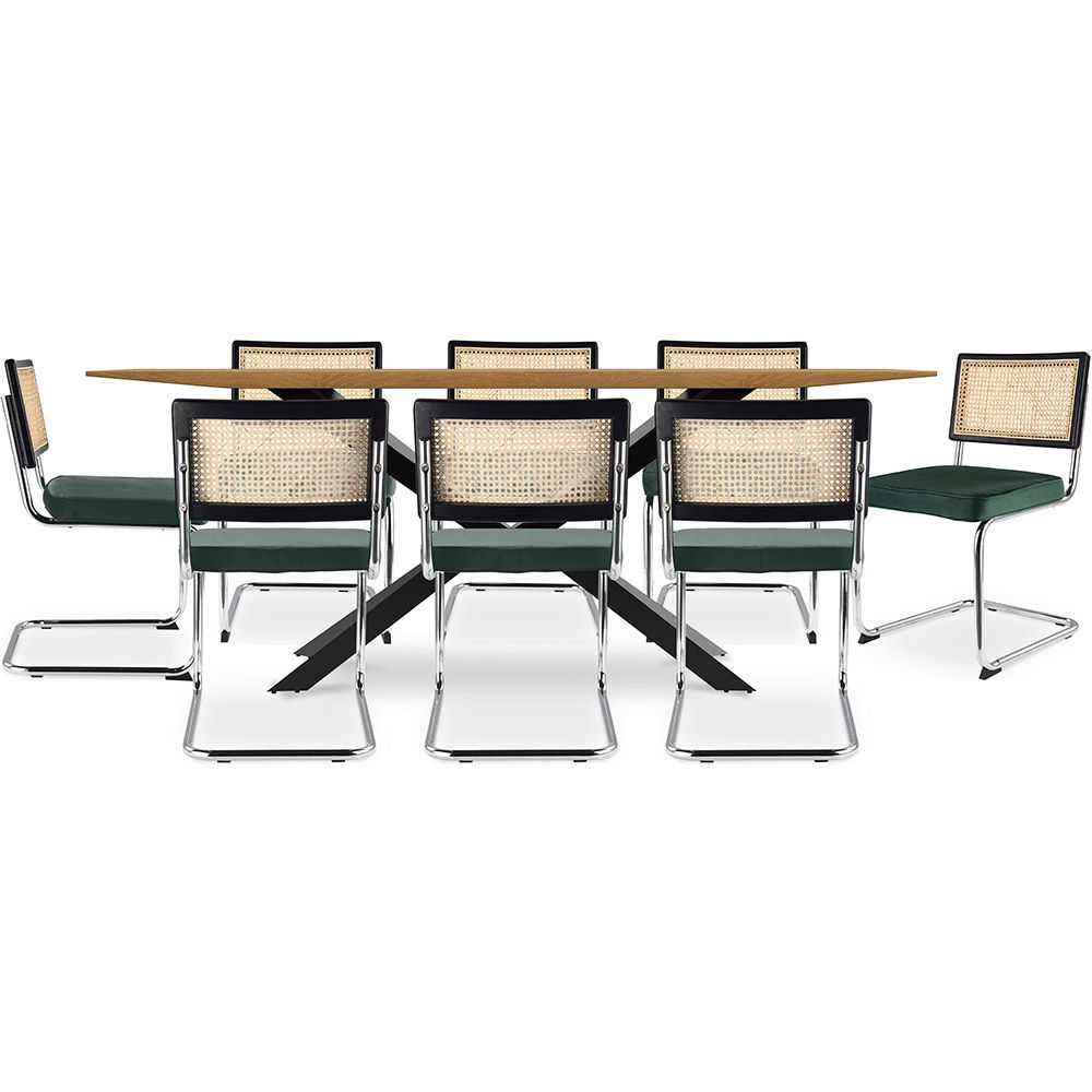 Pack Table de salle à manger design en bois (220cm) & 8 chaises de salle à manger en rotin - Tapisserie en velours - Hyre image 8