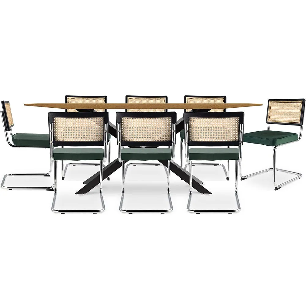Pack Table de salle à manger design en bois (220cm) & 8 chaises de salle à manger en rotin - Tapisserie en velours - Hyre image 8