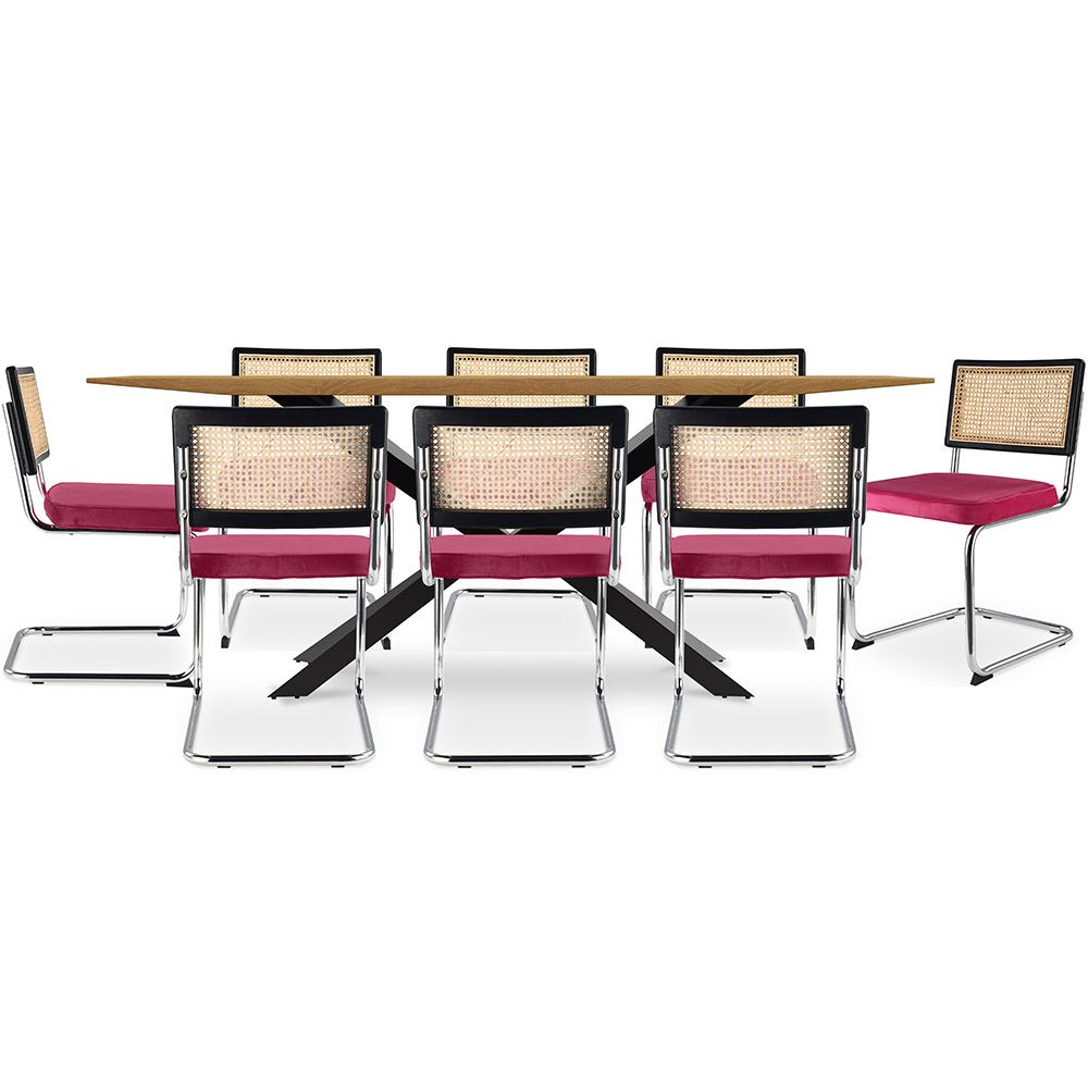 Pack Table de salle à manger design en bois (220cm) & 8 chaises de salle à manger en rotin - Tapisserie en velours - Hyre image 8