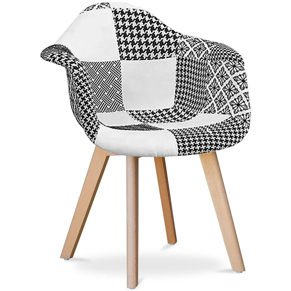 Chaise de Salle à Manger avec Accoudoirs - Tapissée en Patchwork - Blanc et Noir - Dominic image 8