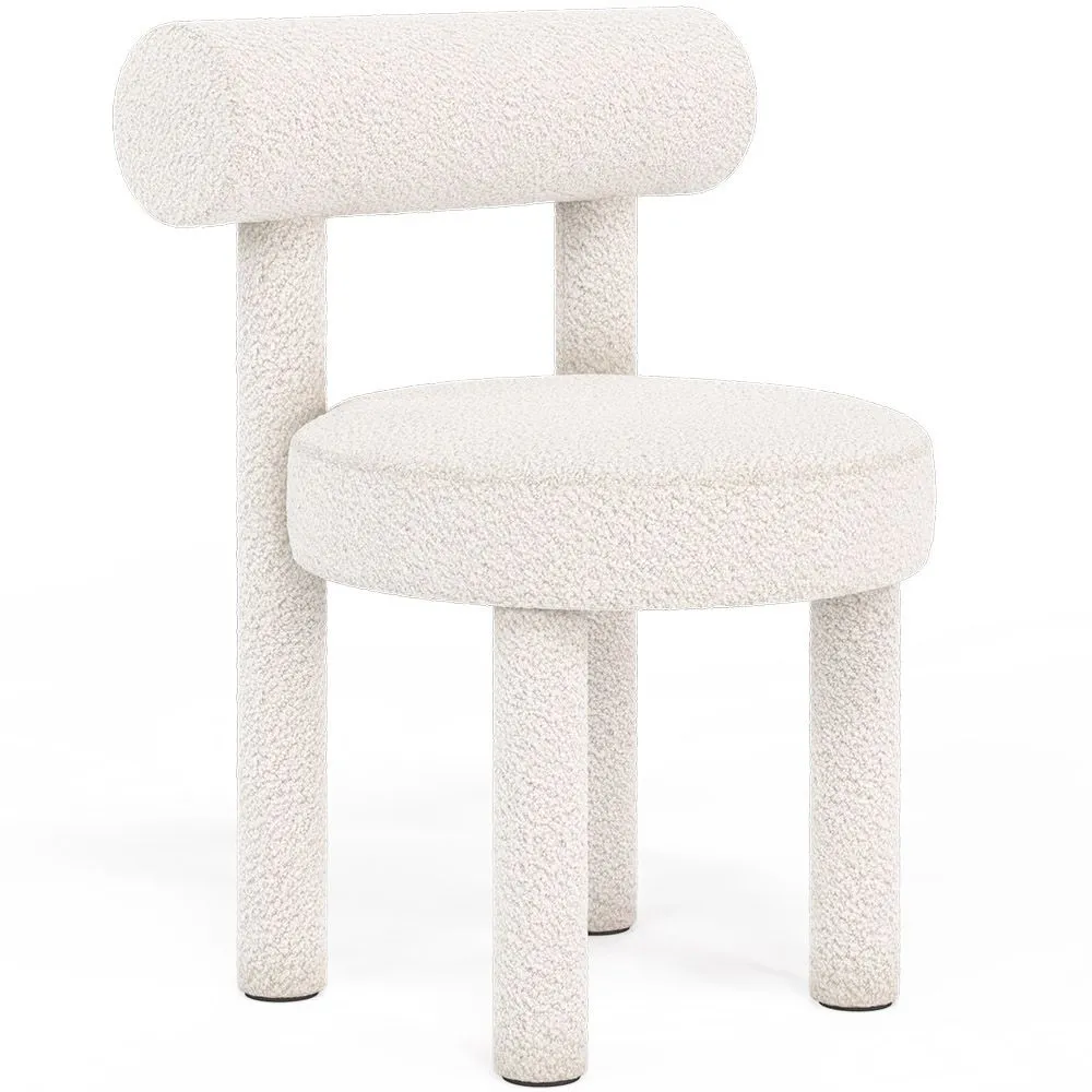Chaise de salle à manger en bouclette fausse fourrure Tapissée - Boucles Blanches - Rhys image 8