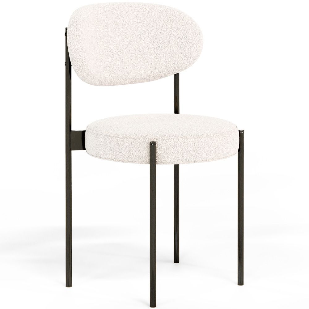 Chaise de salle à manger en bouclette fausse fourrure Tapissée - Boucles Blanches - Métal noir - Margot image 8