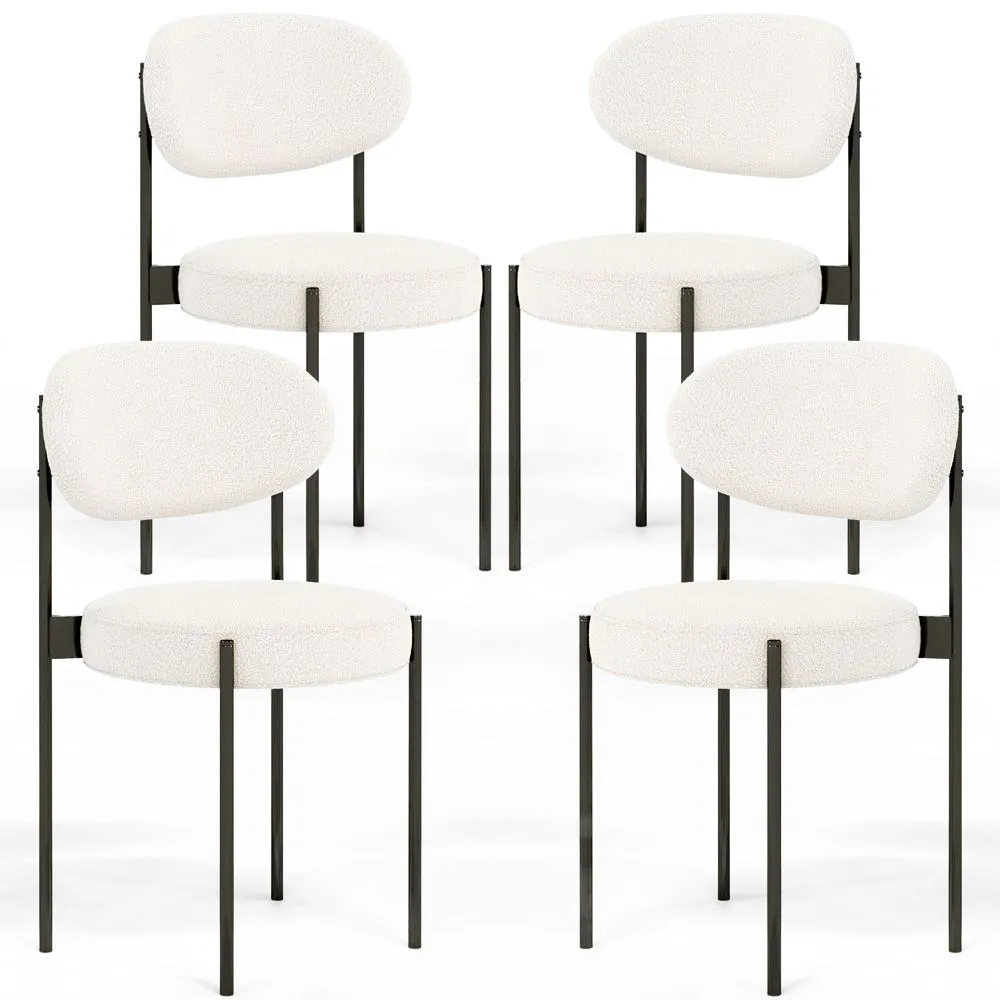 Lot de 4 - Chaise de salle à manger en bouclette fausse fourrure Tapissée - Boucles Blanches - Métal noir - Margot image 8