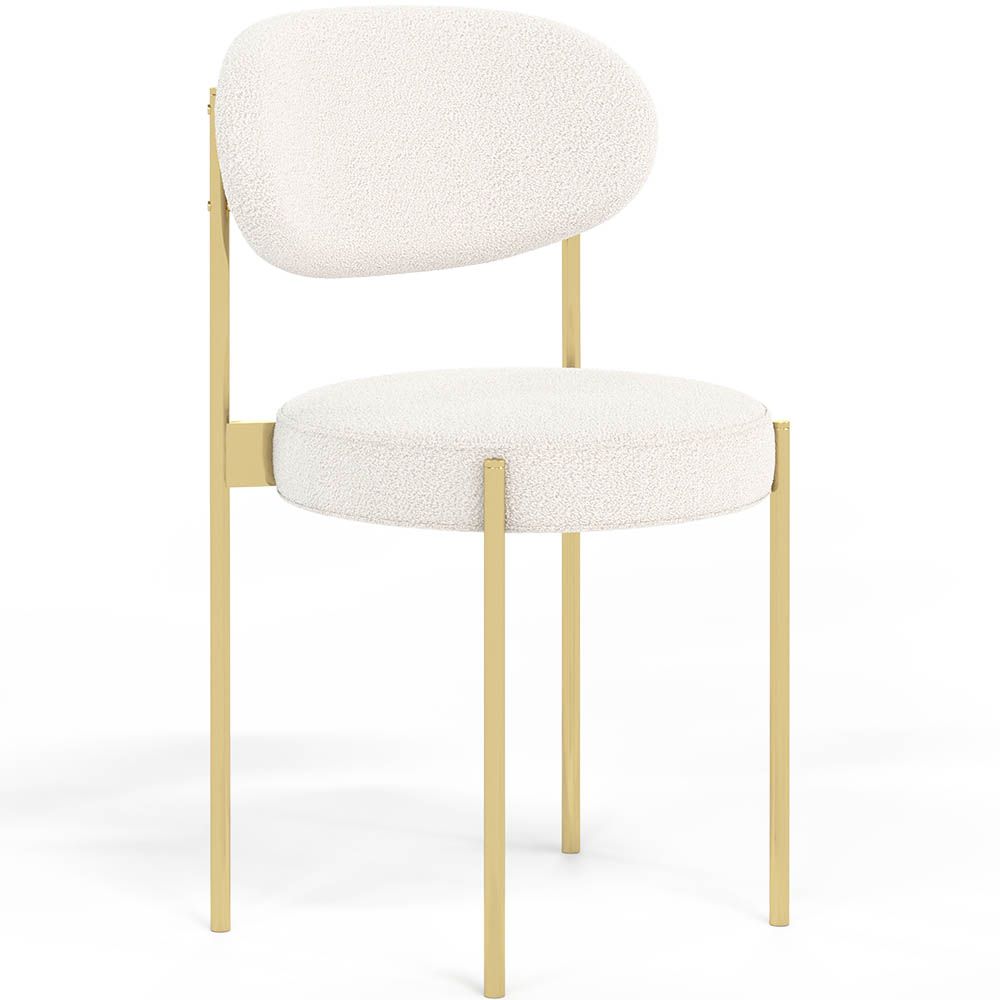 Chaise de salle à manger en bouclette fausse fourrure Tapissée - Boucles Blanches - Métal doré - Margot image 8