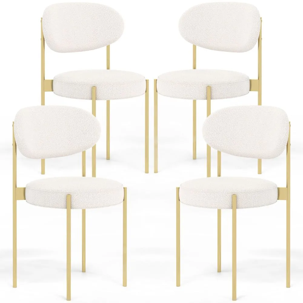 Lot de 4 - Chaise de salle à manger en bouclette fausse fourrure Tapissée - Boucles Blanches - Métal doré - Margot image 8