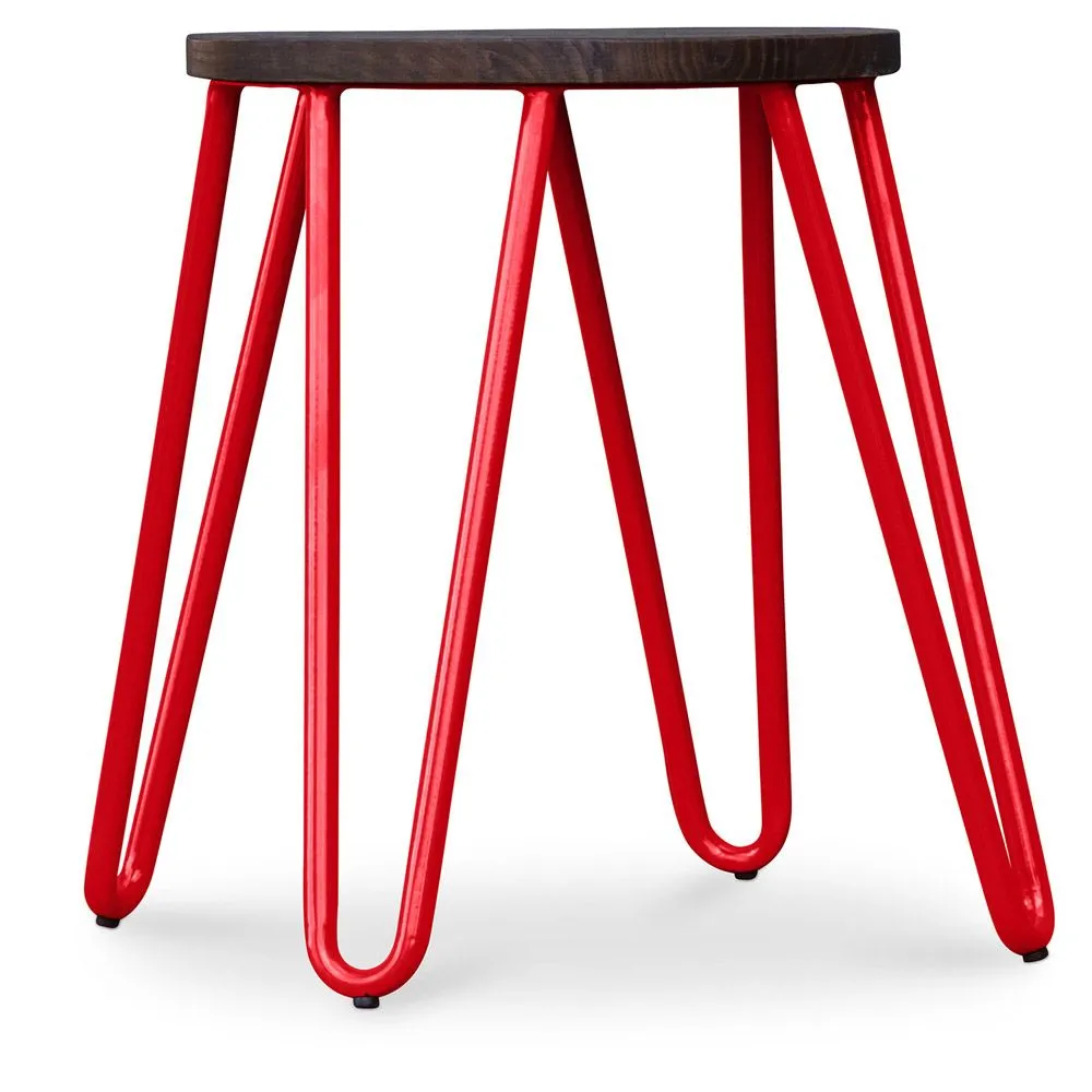 Tabouret de bar rond - design industriel - bois et acier - 43cm - Hairpin image 8