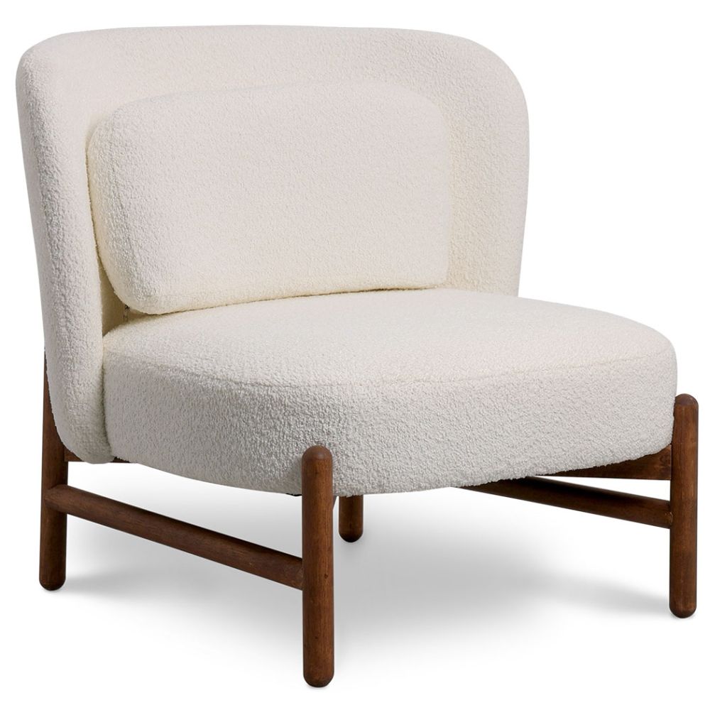 Fauteuil en bois et en Bouclette Fausse Fourrure Tapissée - Boucles Blanches - Brina image 8