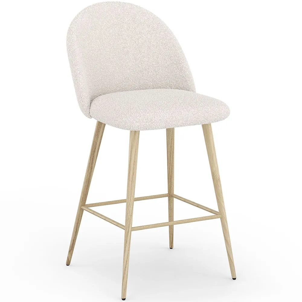 Tabouret En Bouclette Fausse Fourrure Tapissée - Boucles Blanches - Design scandinave - 66cm - Evelyne image 8