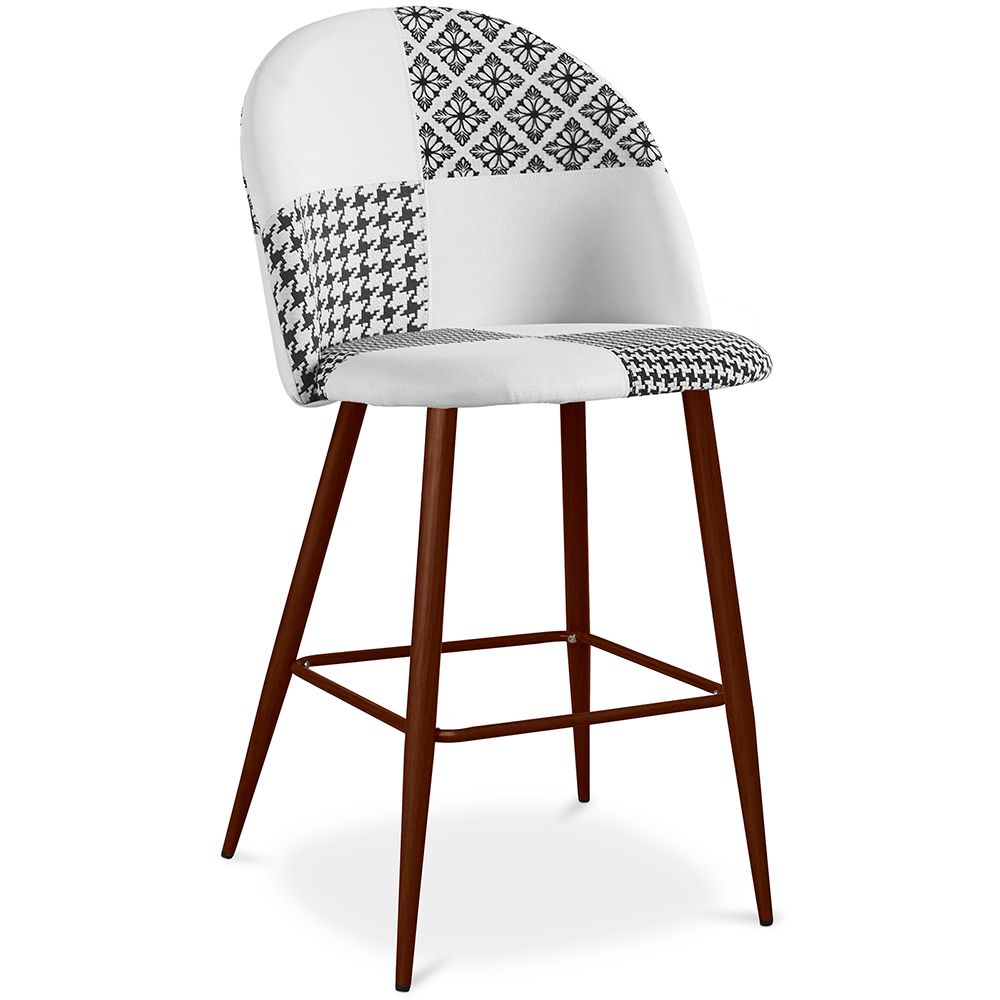 Tabouret Tapissé Patchwork - Style Scandinave - Noir et Blanc - 66cm - Evelyne image 8