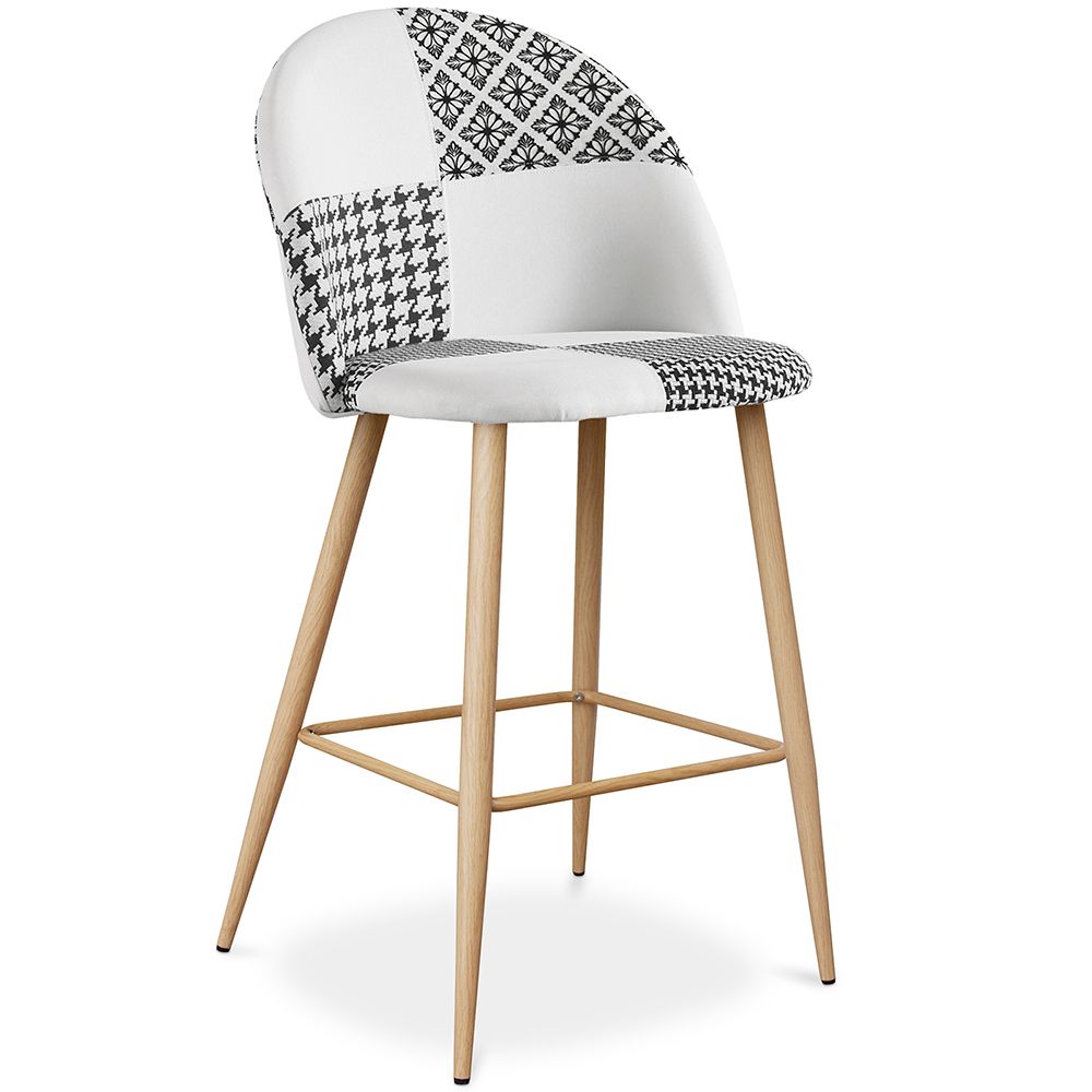 Tabouret Tapissé Patchwork - Style Scandinave - Noir et Blanc - 66cm -  Evelyne image 8