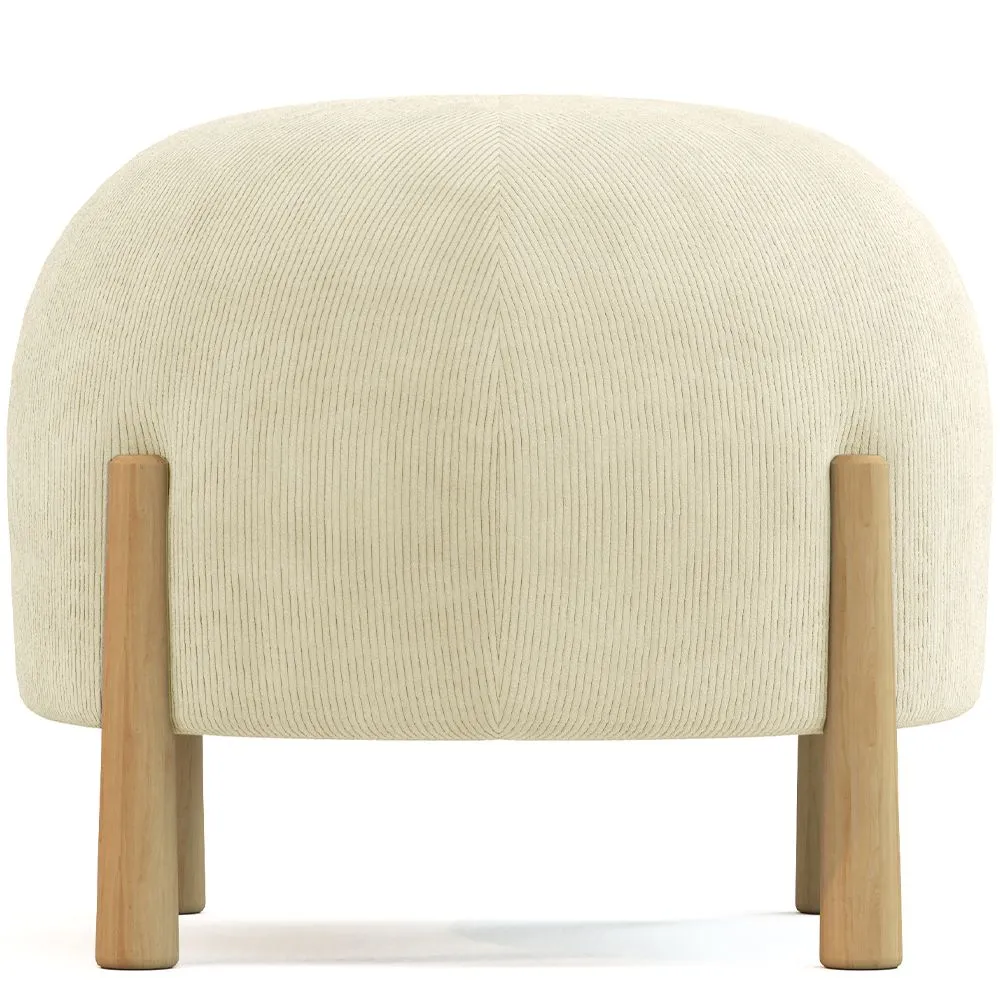 Pouf Rond Tapissé en Velours Côtelé avec Pieds en Bois Naturel - Marrakesh image 8