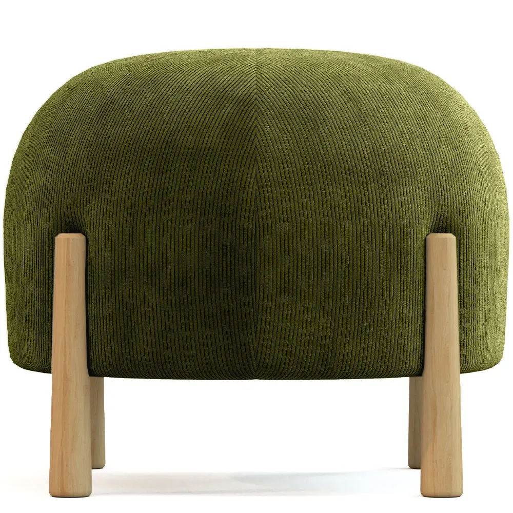 Pouf Rond Tapissé en Velours Côtelé avec Pieds en Bois Naturel - Marrakesh image 8