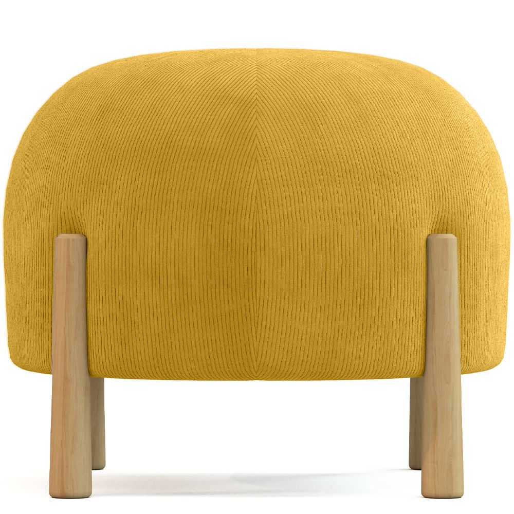 Pouf Rond Tapissé en Velours Côtelé avec Pieds en Bois Naturel - Marrakesh image 8