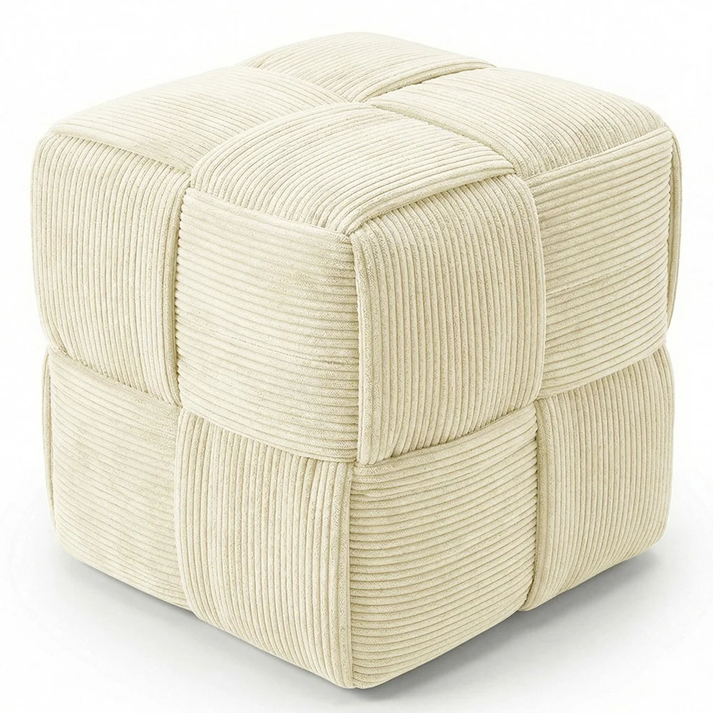 Pouf Carré Tapissé en Velours Côtelé - Design Moderne - Cube image 8