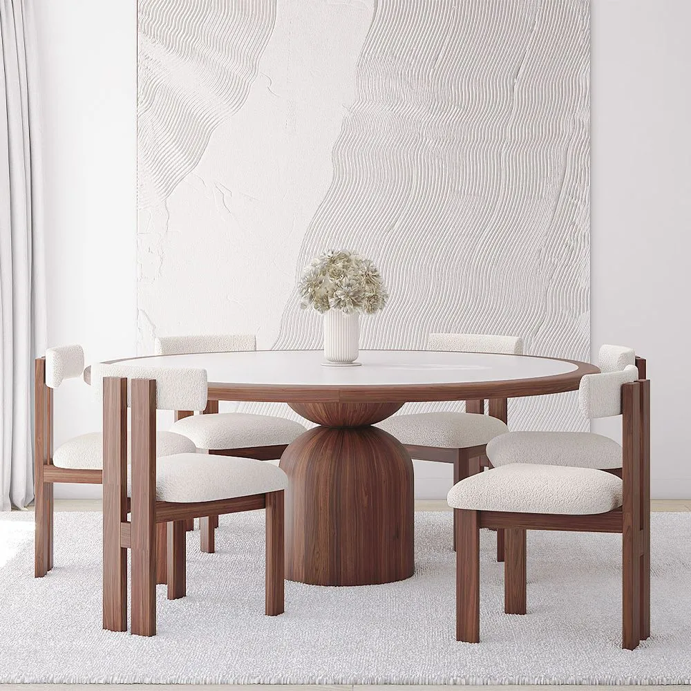 Ensemble de Table à Manger Ronde avec 6 Chaises en Bois - Design Minimaliste - Ivette image 8