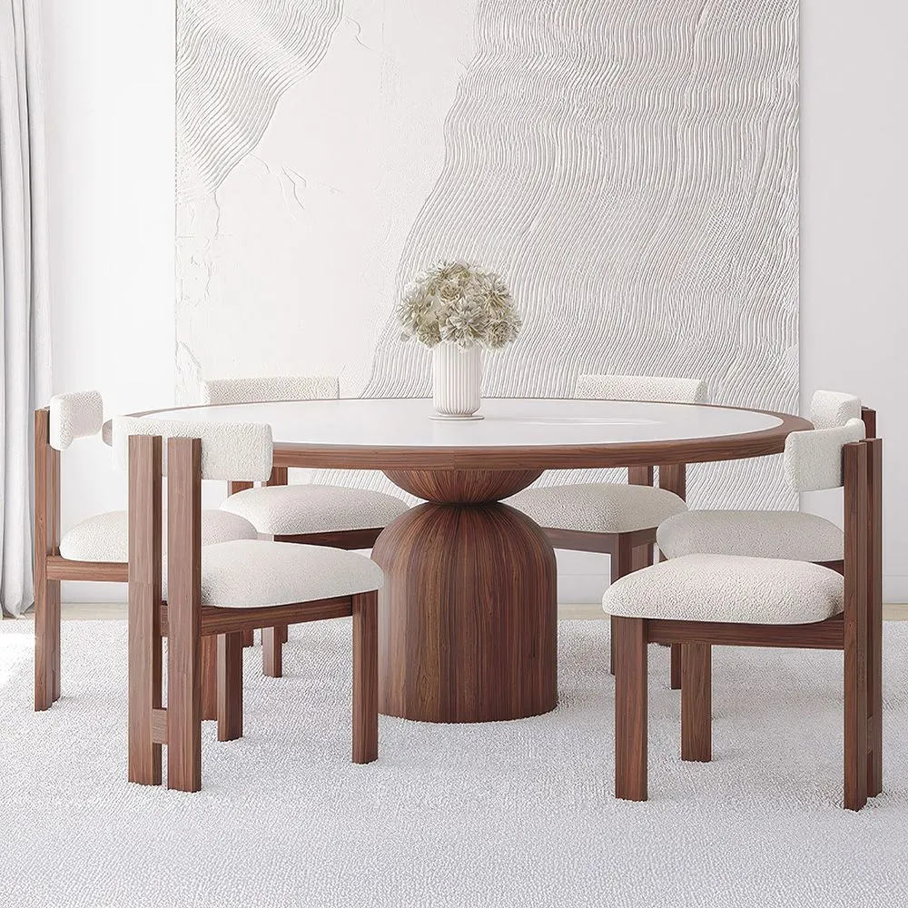 Ensemble de Table à Manger Ronde avec 6 Chaises en Bois - Design Minimaliste - Ivette image 8