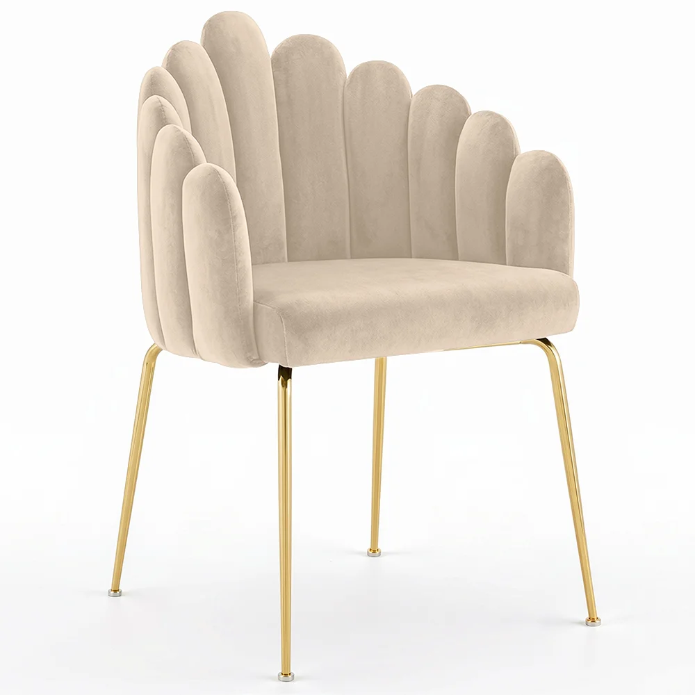 Chaise de Salle à Manger Design Coquillage Glam en Velours - Pieds Dorés - Shell image 8