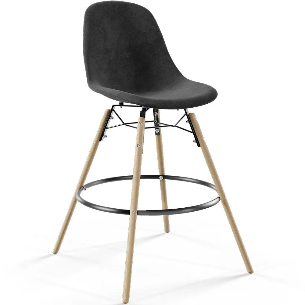 Tabouret de Bar en Velours - Design Scandinave et Pieds en Bois - Skögur image 8