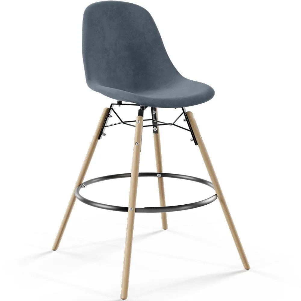 Tabouret de Bar en Velours - Design Scandinave et Pieds en Bois - Skögur image 8