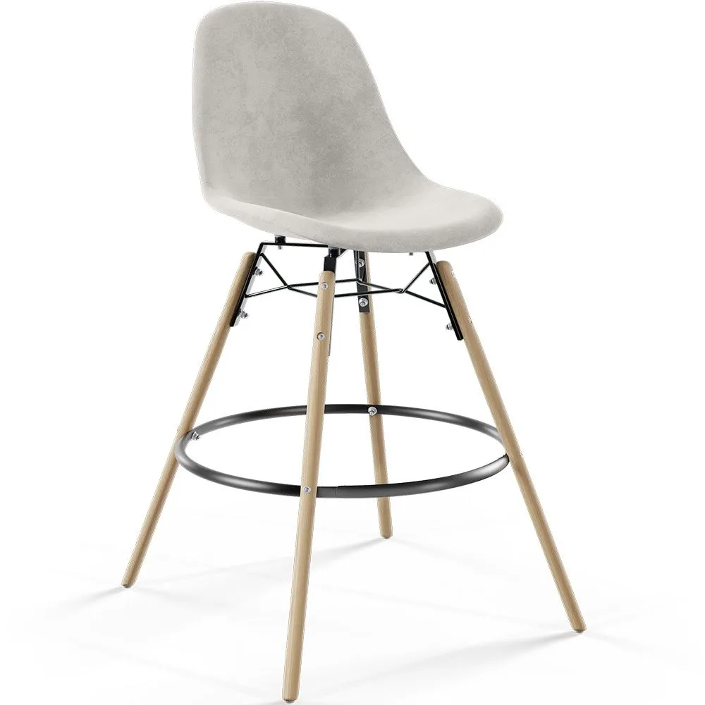 Tabouret de Bar en Velours - Design Scandinave et Pieds en Bois - Skögur image 8