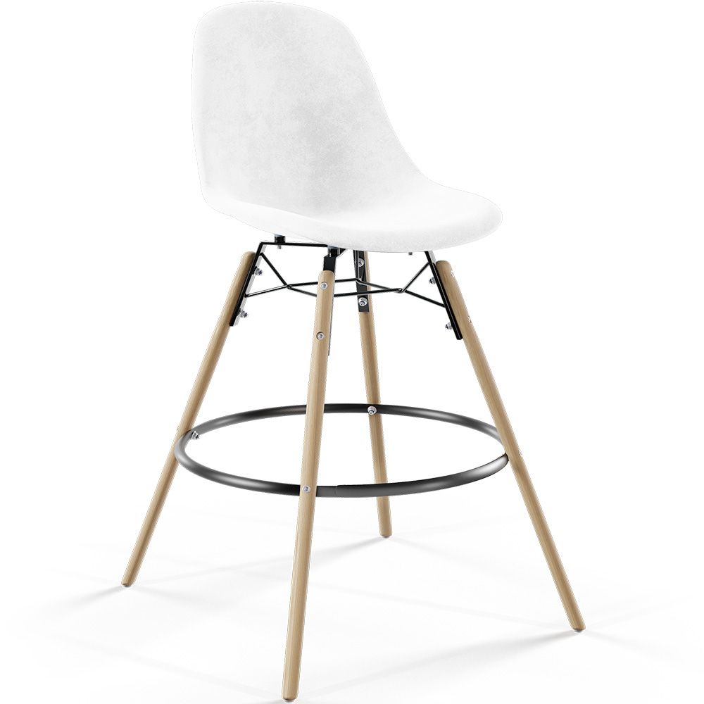 Tabouret de Bar en Velours - Design Scandinave et Pieds en Bois - Skögur image 8