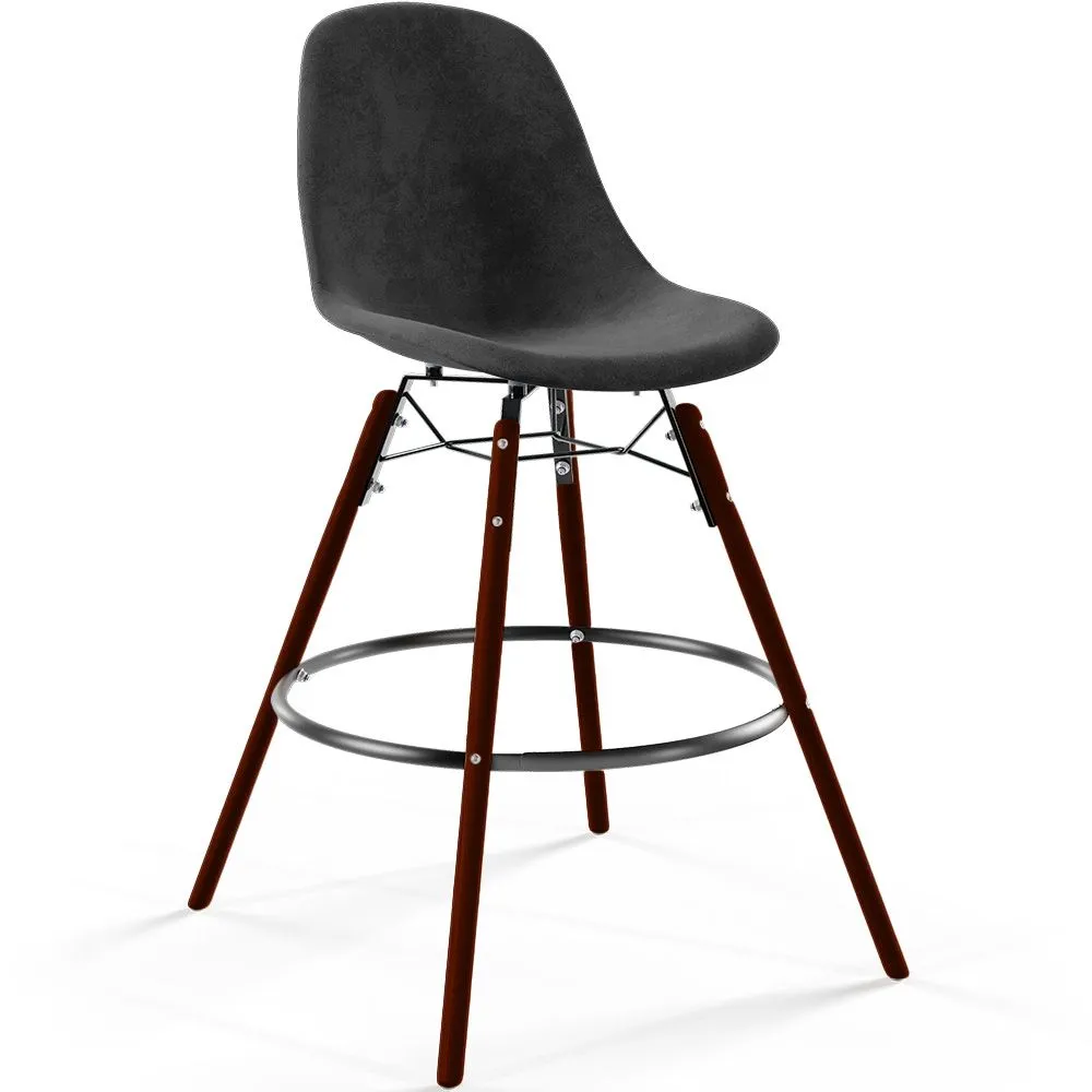 Tabouret de Bar en Velours - Design Scandinave et Pieds en Bois Foncé - Skögur image 8