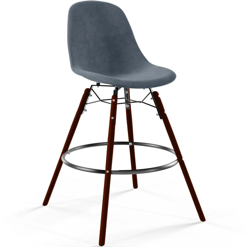 Tabouret de Bar en Velours - Design Scandinave et Pieds en Bois Foncé - Skögur image 8