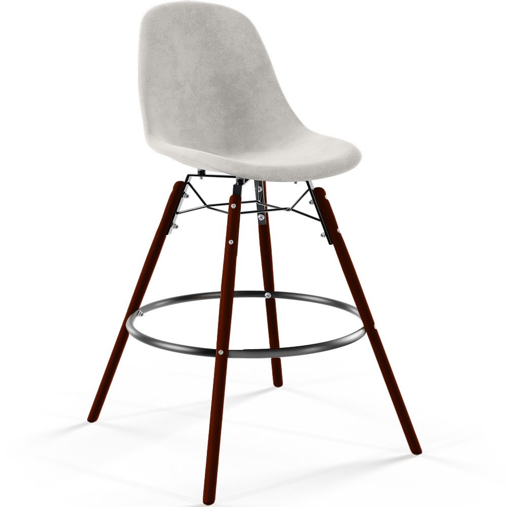 Tabouret de Bar en Velours - Design Scandinave et Pieds en Bois Foncé - Skögur image 8