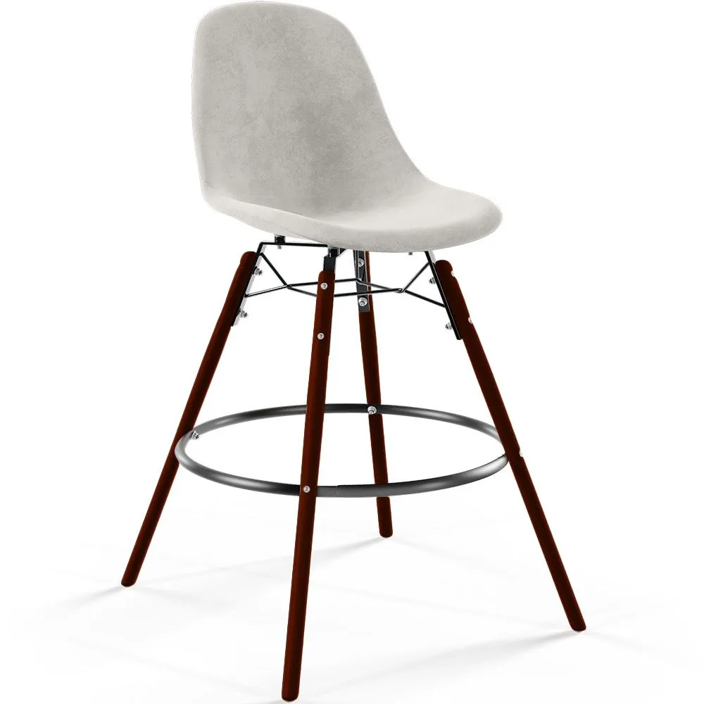 Tabouret de Bar en Velours - Design Scandinave et Pieds en Bois Foncé - Skögur image 8